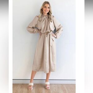 New CHERLEY ruched knotted long sleeve satin midi dress